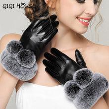Winter Gloves Women Fur Cute Hairball Winter Warm Leather Gloves Elegant Luvas De Couro Winter Gloves #B817