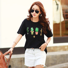 Woherb Causal Cactus Sequined T-shirt 2017 Summer Women Harajuku O-neck Short Sleeves Tops Tee Large Size Punk Shirts 33112