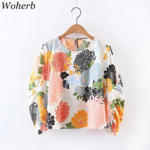 Woherb Chrysanthemum Print Chiffon Blouses New 2017 Fashion Summer Elegant Blouse Ladies Blusas Plus Size Women Tops 72769