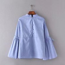 Woherb European Style Button Blouses New 2017 Fashion Bow Tie Blue Elegant Blouse Brief Ladies Blusas Women Tops Plus Size 72763