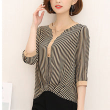 Woherb Fashion Batwing Sleeves Stripe Blouse 2017 V-neck Patchwork Shirt Button Design Office Lady Plus Size Chiffon Tops 33104