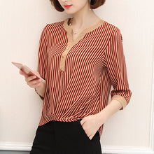 Woherb Fashion Batwing Sleeves Stripe Blouse 2017 V-neck Patchwork Shirt Button Design Office Lady Plus Size Chiffon Tops 33104