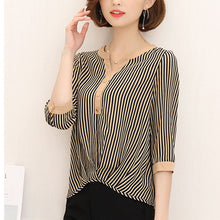 Woherb Fashion Batwing Sleeves Stripe Blouse 2017 V-neck Patchwork Shirt Button Design Office Lady Plus Size Chiffon Tops 33104