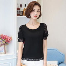 Woherb Female Tops Shirt 2017 Summer Short Sleeves O-neck Blouses Lace Diamond Design Shirts Loose Plus Size Chiffon Shirt 33100