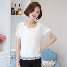 Woherb Female Tops Shirt 2017 Summer Short Sleeves O-neck Blouses Lace Diamond Design Shirts Loose Plus Size Chiffon Shirt 33100