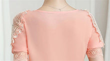 Woherb Female Tops Shirt 2017 Summer Short Sleeves O-neck Blouses Lace Diamond Design Shirts Loose Plus Size Chiffon Shirt 33100