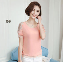 Woherb Female Tops Shirt 2017 Summer Short Sleeves O-neck Blouses Lace Diamond Design Shirts Loose Plus Size Chiffon Shirt 33100