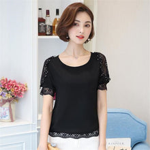 Woherb Female Tops Shirt 2017 Summer Short Sleeves O-neck Blouses Lace Diamond Design Shirts Loose Plus Size Chiffon Shirt 33100