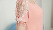 Woherb Female Tops Shirt 2017 Summer Short Sleeves O-neck Blouses Lace Diamond Design Shirts Loose Plus Size Chiffon Shirt 33100