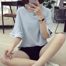 Woherb Solid T-shirt 2017 Woman Summer Tassel Patchwork Tops Tee Flare Sleeve Shirt Casual Female V-neck Tops Clothing 33083