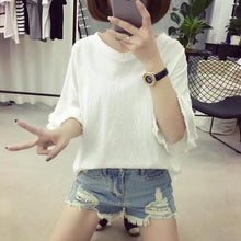 Woherb Solid T-shirt 2017 Woman Summer Tassel Patchwork Tops Tee Flare Sleeve Shirt Casual Female V-neck Tops Clothing 33083