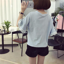 Woherb Solid T-shirt 2017 Woman Summer Tassel Patchwork Tops Tee Flare Sleeve Shirt Casual Female V-neck Tops Clothing 33083