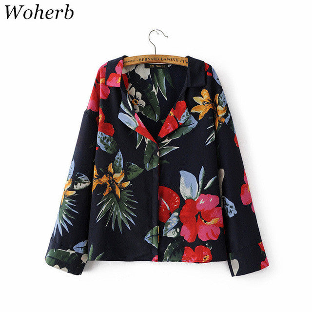 Woherb Summer Floral Print Chiffon Blouses New 2017 Fashion Notched Collar Blouse Button Ladies Blusas Women Tops Plus Size 2768