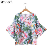 Woherb Summer Spring Bohemia Style Print Blouses New 2017 Fashion Blue Striped Blouse Ladies Blusas Women Tops Plus Size 72759