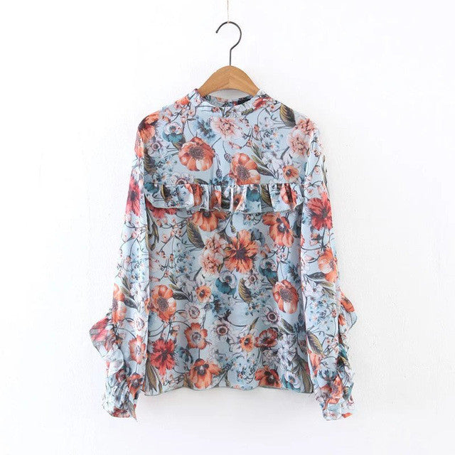 Woherb Summer Spring Floral Print Chiffon Blouses New 2017 Fashion Ruffles Blouse Button Ladies Blusas Women Tops Plus Size 2767