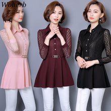 Woherb Woman Tops 2017 Lace Patchwork Blouses Long Sleeve Diamond Design Shirts Fashion Work Wear Tops Shirt Plue Size 5XL 33098