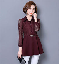 Woherb Woman Tops 2017 Lace Patchwork Blouses Long Sleeve Diamond Design Shirts Fashion Work Wear Tops Shirt Plue Size 5XL 33098