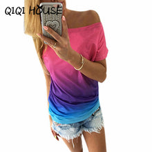 Woman Tshirt Top Gradient Color Casual Short Sleeve Loose Tops Summer Style Chemise Femme Ropa#B811