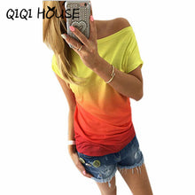 Woman Tshirt Top Gradient Color Casual Short Sleeve Loose Tops Summer Style Chemise Femme Ropa#B811