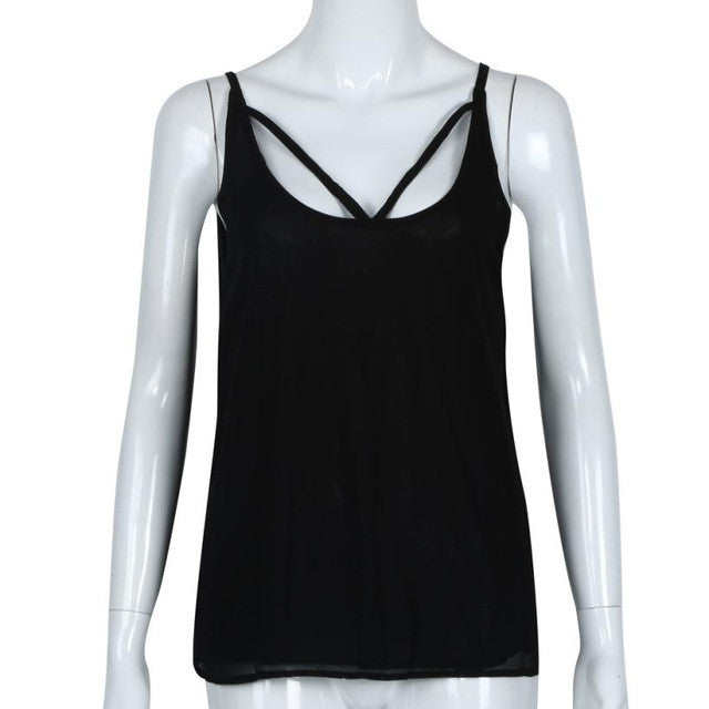 Womans Camisole 2017 Chiffon Summer Camisole Top Solid Crossed Hot Lingerie Women Camisole Caraco Femme Soie#121