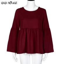 Women Blouses Red Loose Flare Sleeve Casual Tops Pullover Blouse Autumn Sweet Tops Blusas De Renda#F913