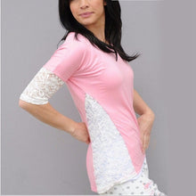 Women Blouses Round Neck Half Sleeve Milk Silk and Lace Loose Summer Blouse Green Pink #3546