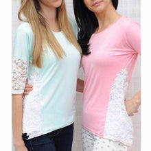 Women Blouses Round Neck Half Sleeve Milk Silk and Lace Loose Summer Blouse Green Pink #3546