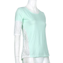 Women Blouses Round Neck Half Sleeve Milk Silk and Lace Loose Summer Blouse Green Pink #3546