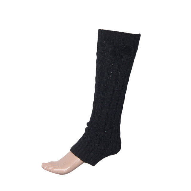 Women Bowknot Boot Cuffs Warmer Chuzzle Knit Leg Sockings Winter warm Leg Warmer over the knee Plush Ball Socks