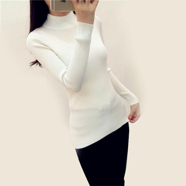 Women Cashmere Sweater fashion Slim Solid Autumn and Winter Knitted Warm Turtleneck Pullover Women Sweater 70083