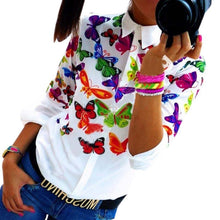 Women Clothes Butterfly Chiffon Blouse Long Sleeve Casual Turn-down Collar Spring Women Blouse Blusa De Renda#121