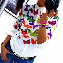Women Clothes Butterfly Chiffon Blouse Long Sleeve Casual Turn-down Collar Spring Women Blouse Blusa De Renda#121