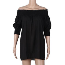 Women Clothes Off Shoulder Backless Blouse Black Chiffon Tops Solid Half Sleeve Casual Loose Top Roupas Feminina#B809