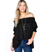 Women Clothes Off Shoulder Backless Blouse Black Chiffon Tops Solid Half Sleeve Casual Loose Top Roupas Feminina#B809