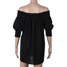 Women Clothes Off Shoulder Backless Blouse Black Chiffon Tops Solid Half Sleeve Casual Loose Top Roupas Feminina#B809