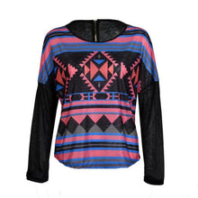 Women Clothes Printing Geometry Loose Long Sleeve Pullovers Tops Zipper Autumn Blouse Blusa Feminina#C928