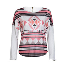 Women Clothes Printing Geometry Loose Long Sleeve Pullovers Tops Zipper Autumn Blouse Blusa Feminina#C928