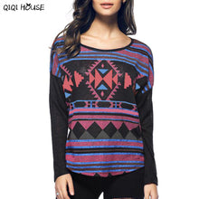 Women Clothes Printing Geometry Loose Long Sleeve Pullovers Tops Zipper Autumn Blouse Blusa Feminina#C928