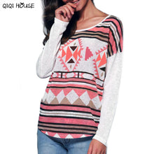 Women Clothes Printing Geometry Loose Long Sleeve Pullovers Tops Zipper Autumn Blouse Blusa Feminina#C928
