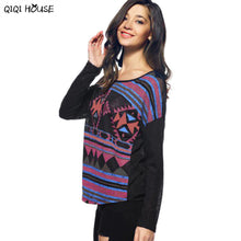Women Clothes Printing Geometry Loose Long Sleeve Pullovers Tops Zipper Autumn Blouse Blusa Feminina#C928