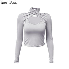 Women Clothes Sexy Halter Long Sleeve Tops Slim Casual Solid Autumn Outwear Top Chemise Femme#E907