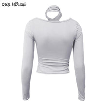 Women Clothes Sexy Halter Long Sleeve Tops Slim Casual Solid Autumn Outwear Top Chemise Femme#E907