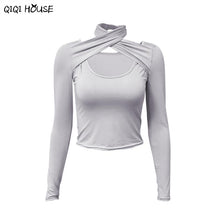 Women Clothes Sexy Halter Long Sleeve Tops Slim Casual Solid Autumn Outwear Top Chemise Femme#E907