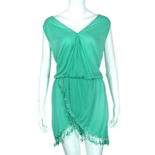Women Dresses Beach Tassel Deep V-Neck Solid Mini Off Shoulder Dress T Shirt Dress Vestido De Verano#B713
