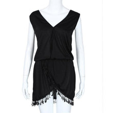 Women Dresses Beach Tassel Deep V-Neck Solid Mini Off Shoulder Dress T Shirt Dress Vestido De Verano#B713
