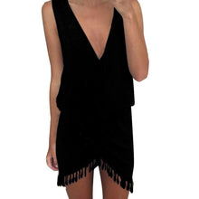 Women Dresses Beach Tassel Deep V-Neck Solid Mini Off Shoulder Dress T Shirt Dress Vestido De Verano#B713