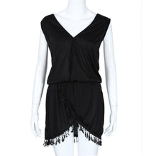 Women Dresses Beach Tassel Deep V-Neck Solid Mini Off Shoulder Dress T Shirt Dress Vestido De Verano#B713