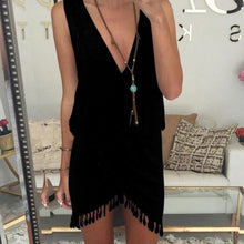 Women Dresses Beach Tassel Deep V-Neck Solid Mini Off Shoulder Dress T Shirt Dress Vestido De Verano#B713