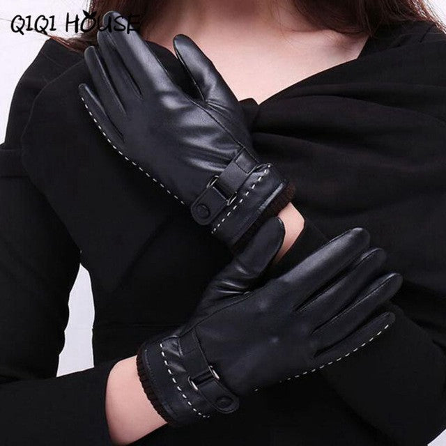 Women Gloves PU Leather Luvas De Couro Elegant Swarm Outdoor Bsaic Gloves Luva Feminina#B825