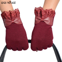 Women Gloves Winter Hand Warmer Lace Bow Driving Gloves Elegant Warm Outwear Gloves Kadin Eldiven#B920